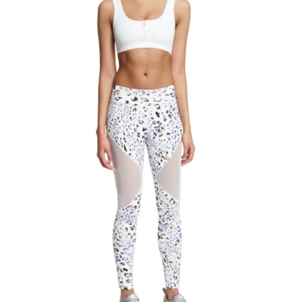 Varley Bicknell White Blue Leopard Animal Print Mesh Leggings - Size XS - EUC
